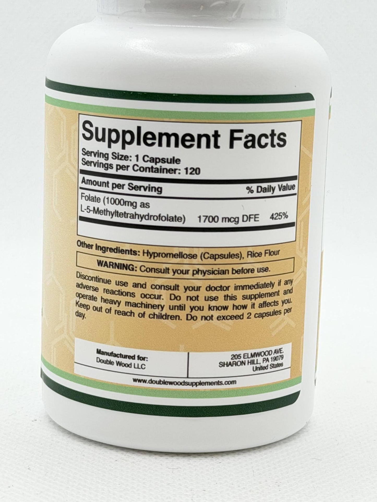 Double Wood Methyl Folate, 1000mcg, 120caps