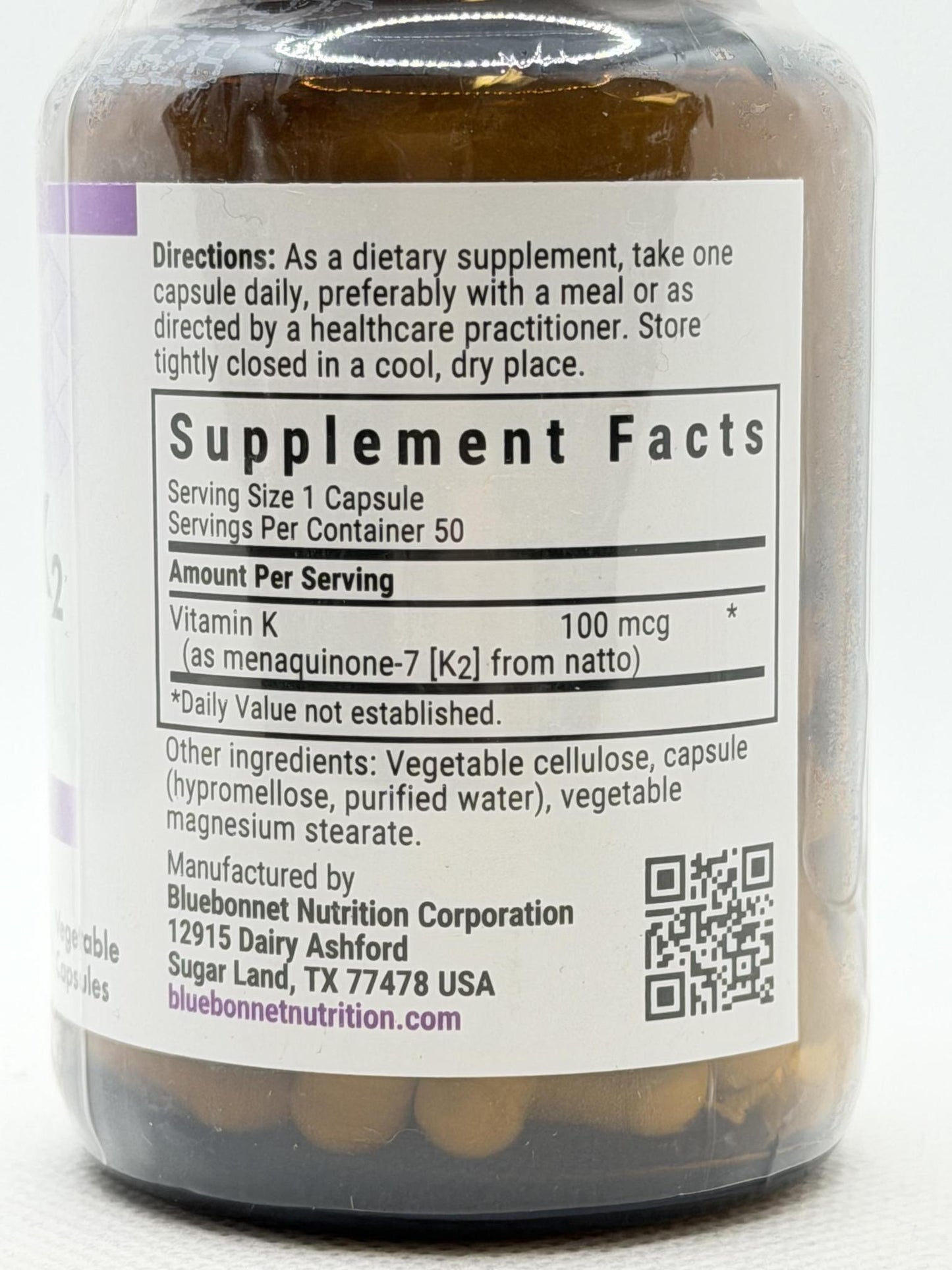 Bluebonnet Vitamin K2, 100mcg, 50vcaps