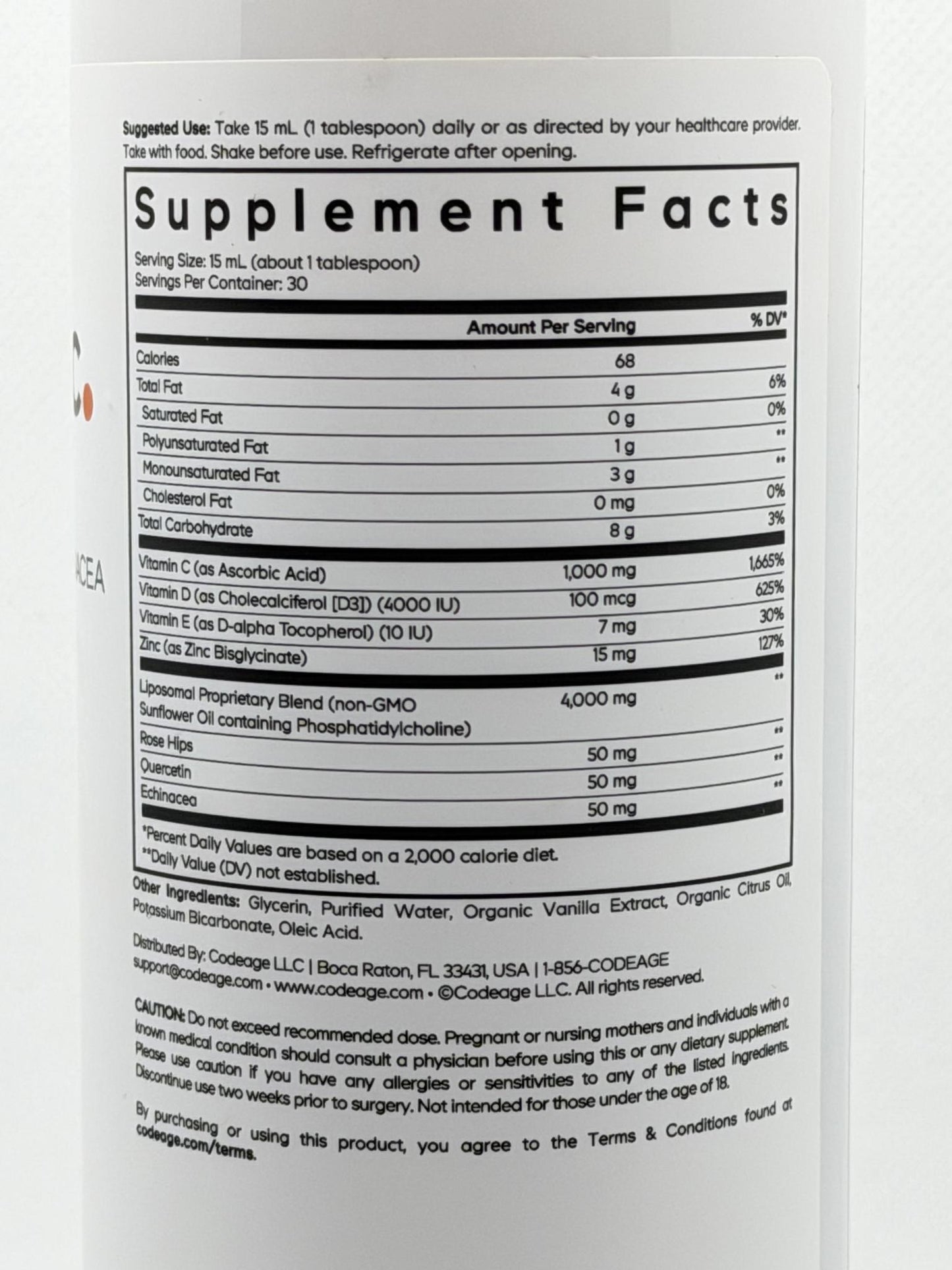 Codeage Wonder-C Liposomal Liquid Vitamin Orange Tangerine 16oz