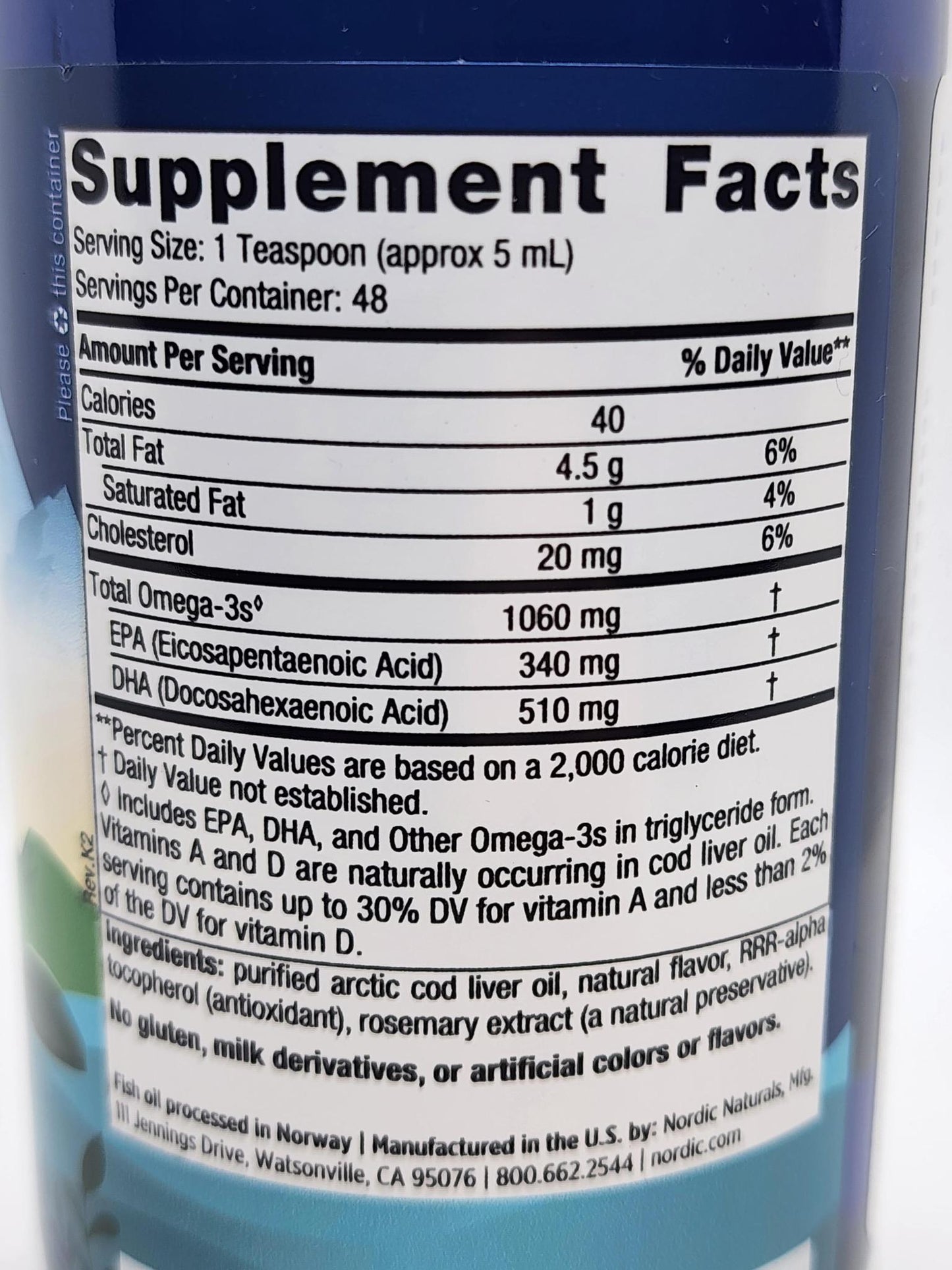 Nordic Naturals Cod Liver Oil, Orange 8oz