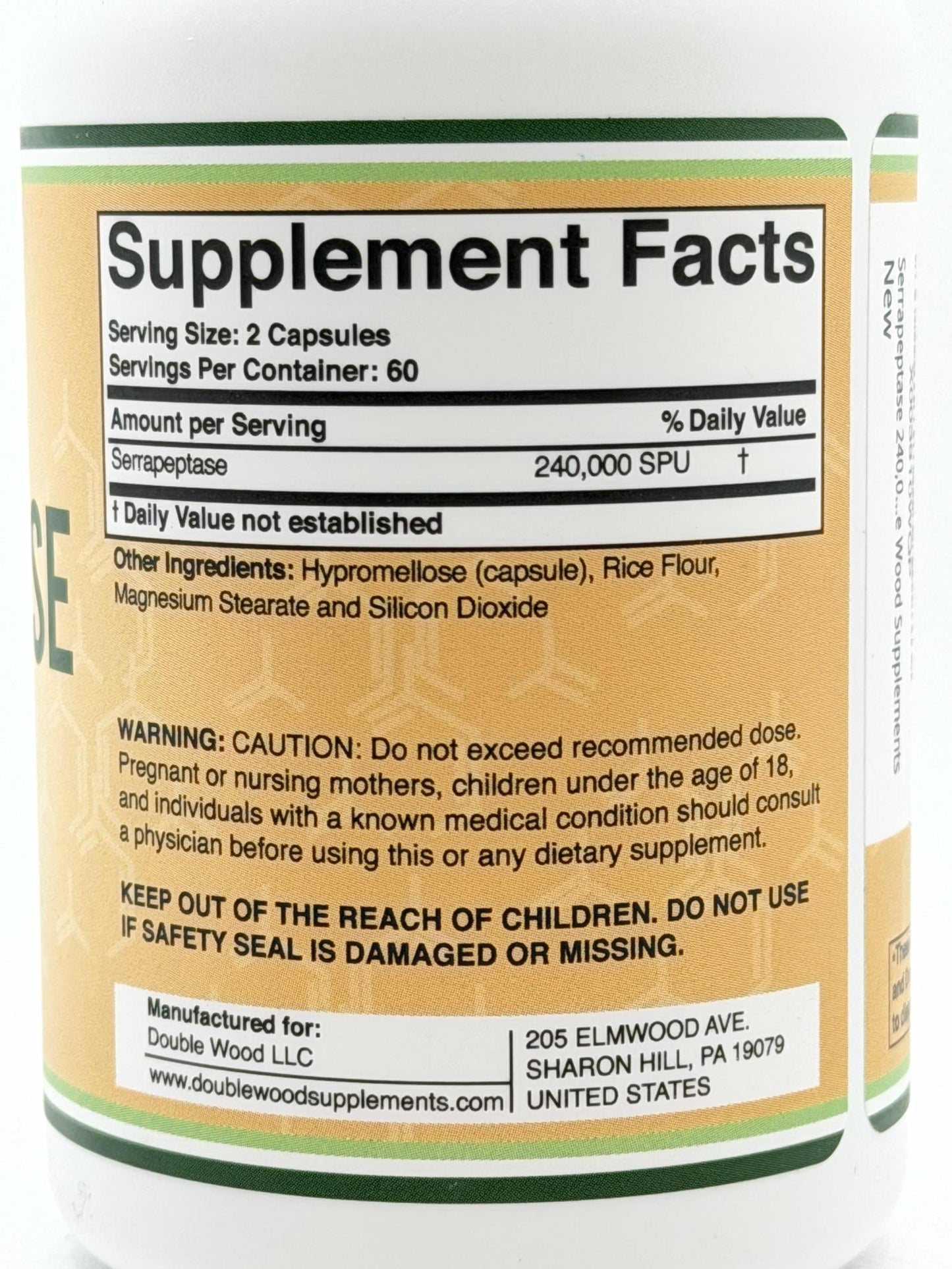 Double Wood Serrapeptase 240,000 SPU, 120caps