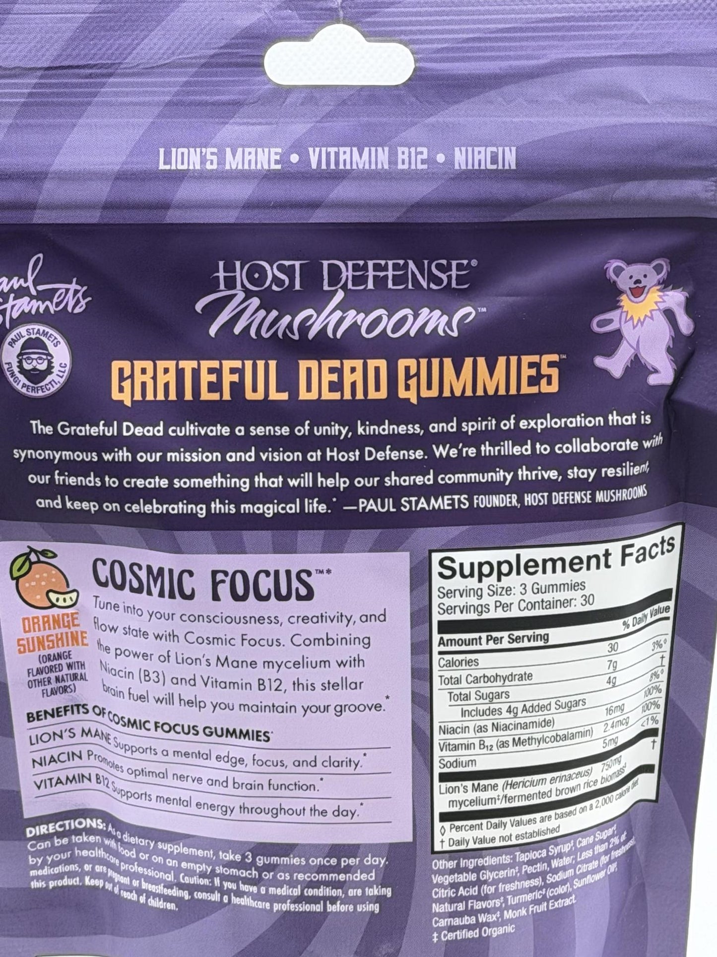 Host Defense Mushrooms Grateful Dead Gummies, Cosmic Focus, 90ct