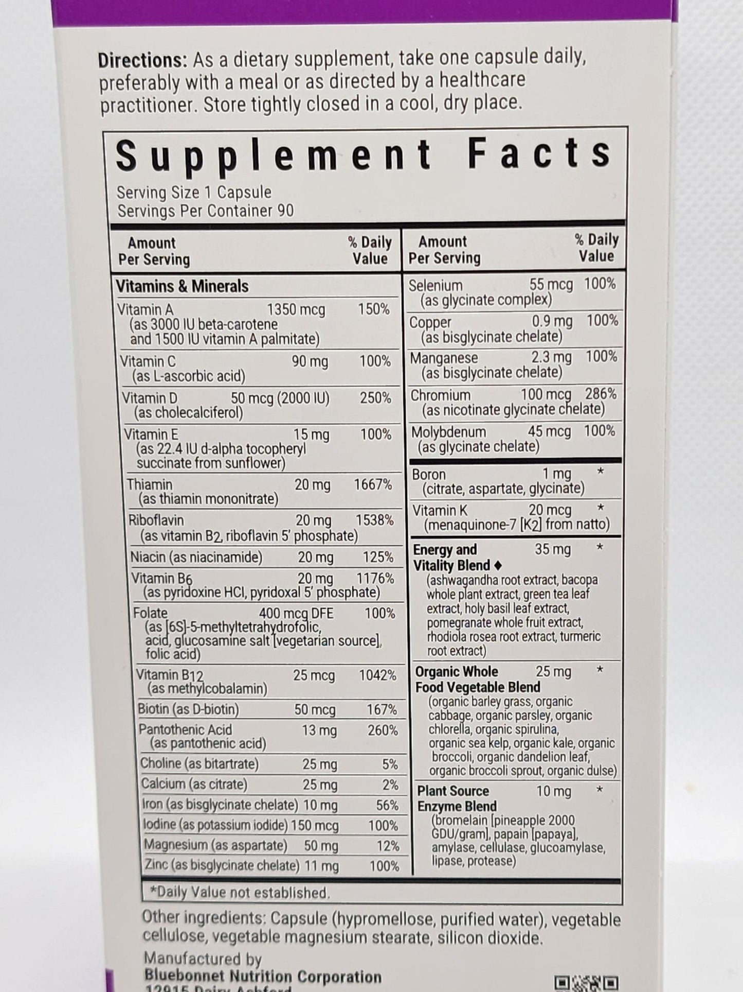 Bluebonnet Maxi One, Whole Food-based Multiple, 90vcaps