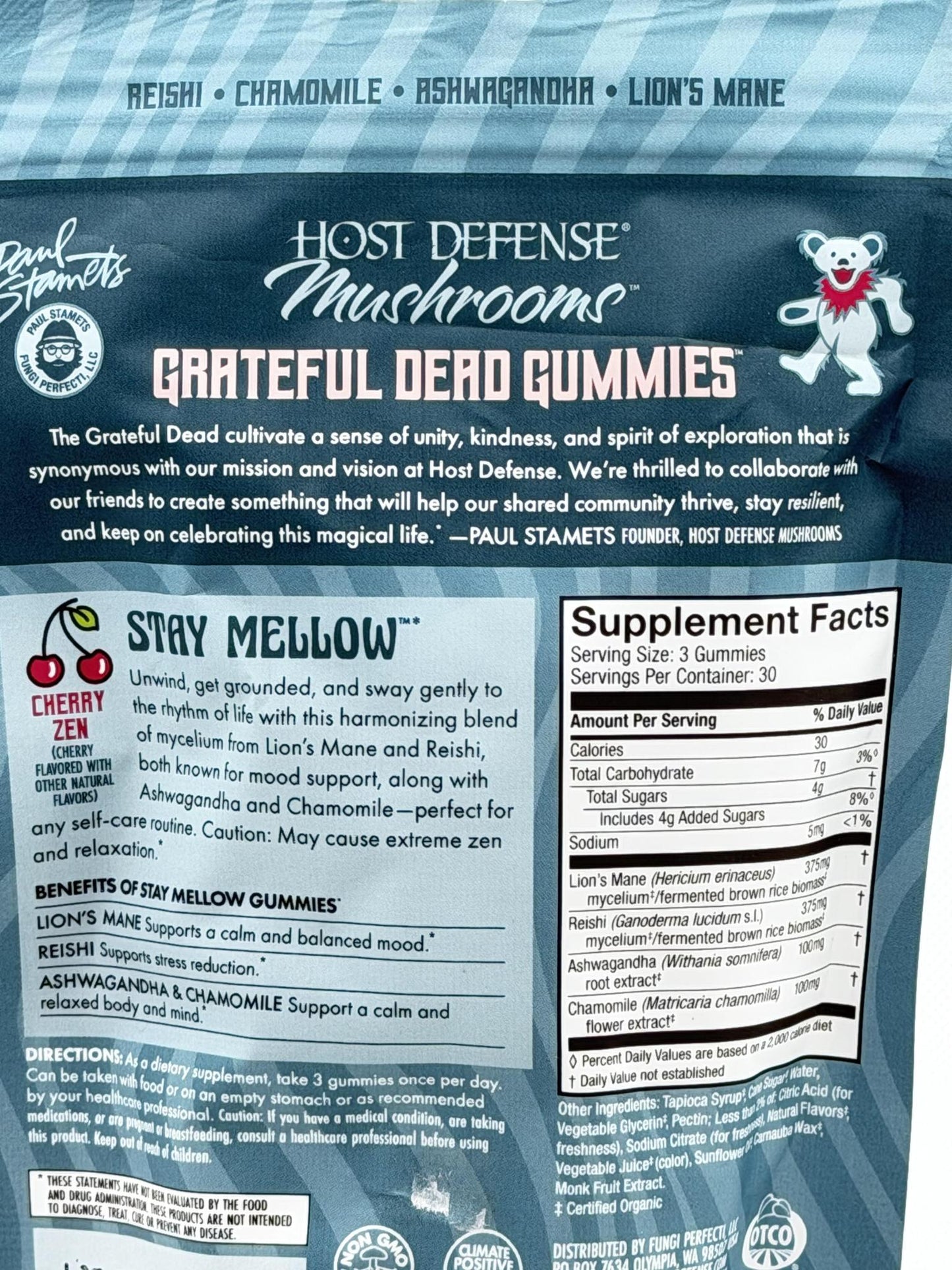 Host Defense Mushrooms Grateful Dead Gummies, Stay Mellow, 90ct