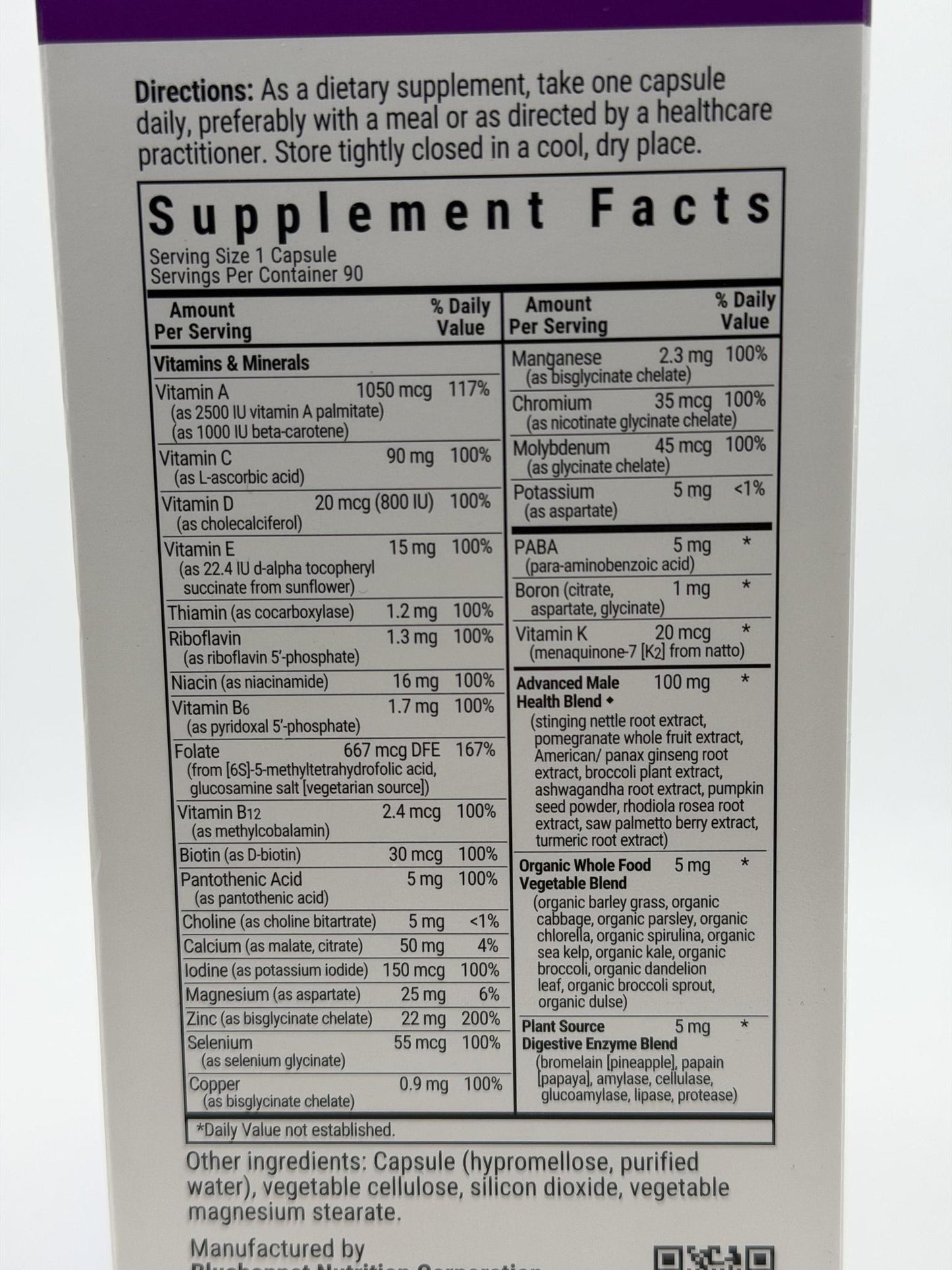 Bluebonnet Men's One, Whole Food-based Multiple, 90vcaps