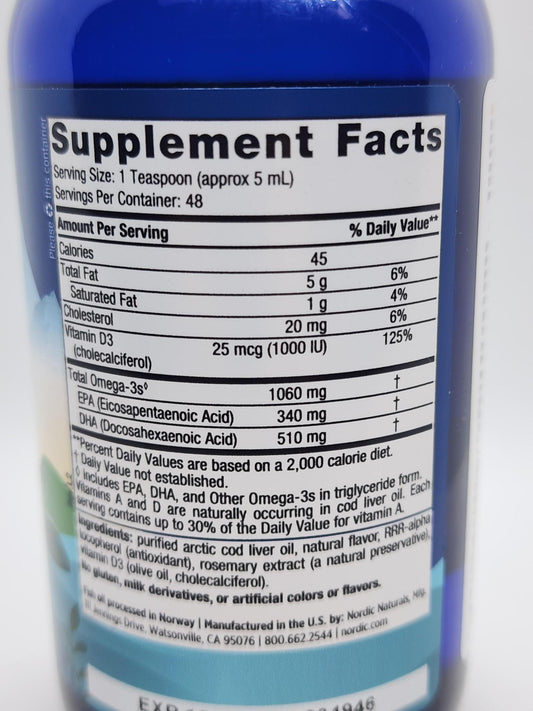 Nordic Naturals Cod Liver Oil, Arctic-D Lemon 8oz
