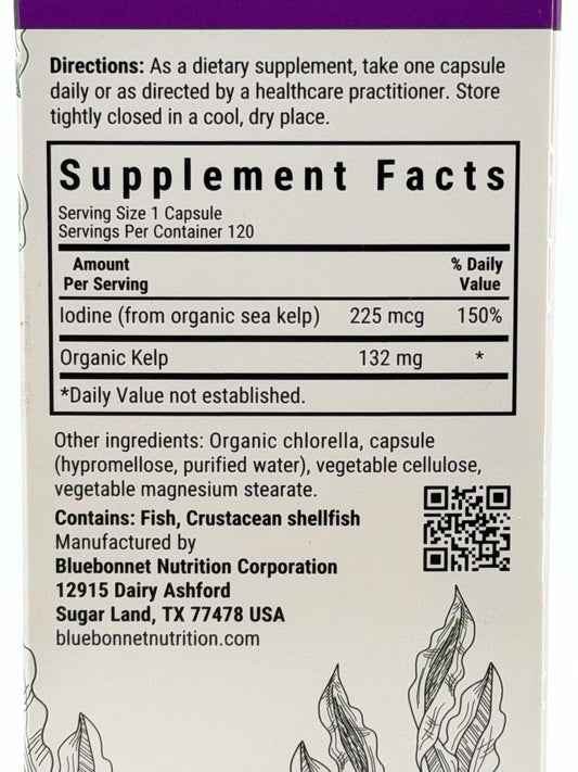 Bluebonnet Atlantic Sea Kelp Iodine, 225mcg, 120caps
